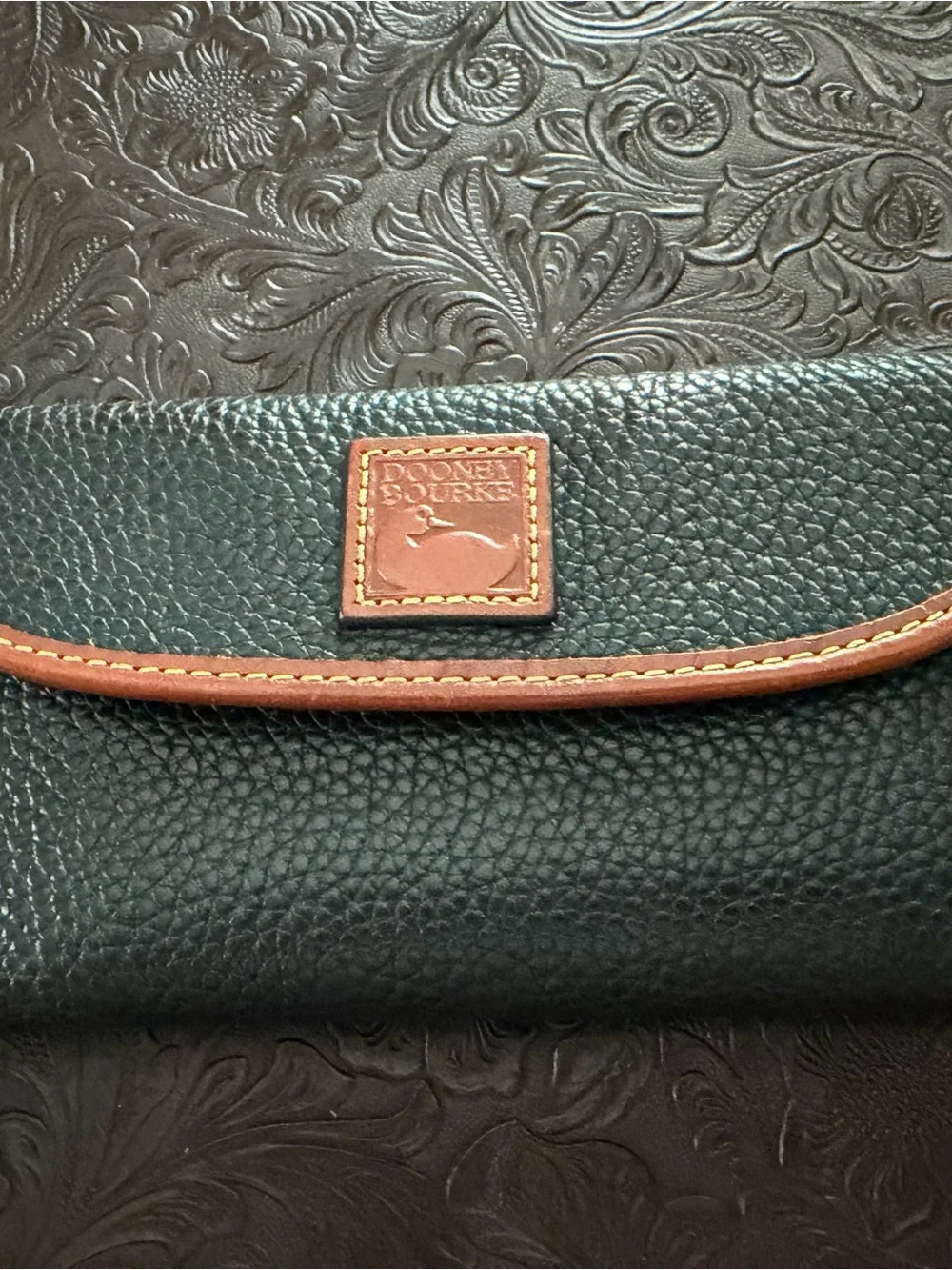 Dooney & Bourke Black Pebbled Leather Wallet with Brown Trim Patch